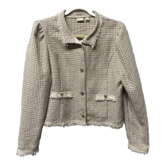 Cato Jackets & Blazers - Cato Women’s Ivory Tweed Unlined Long Sleeves Button Up Jacket Sz L Office NWOT